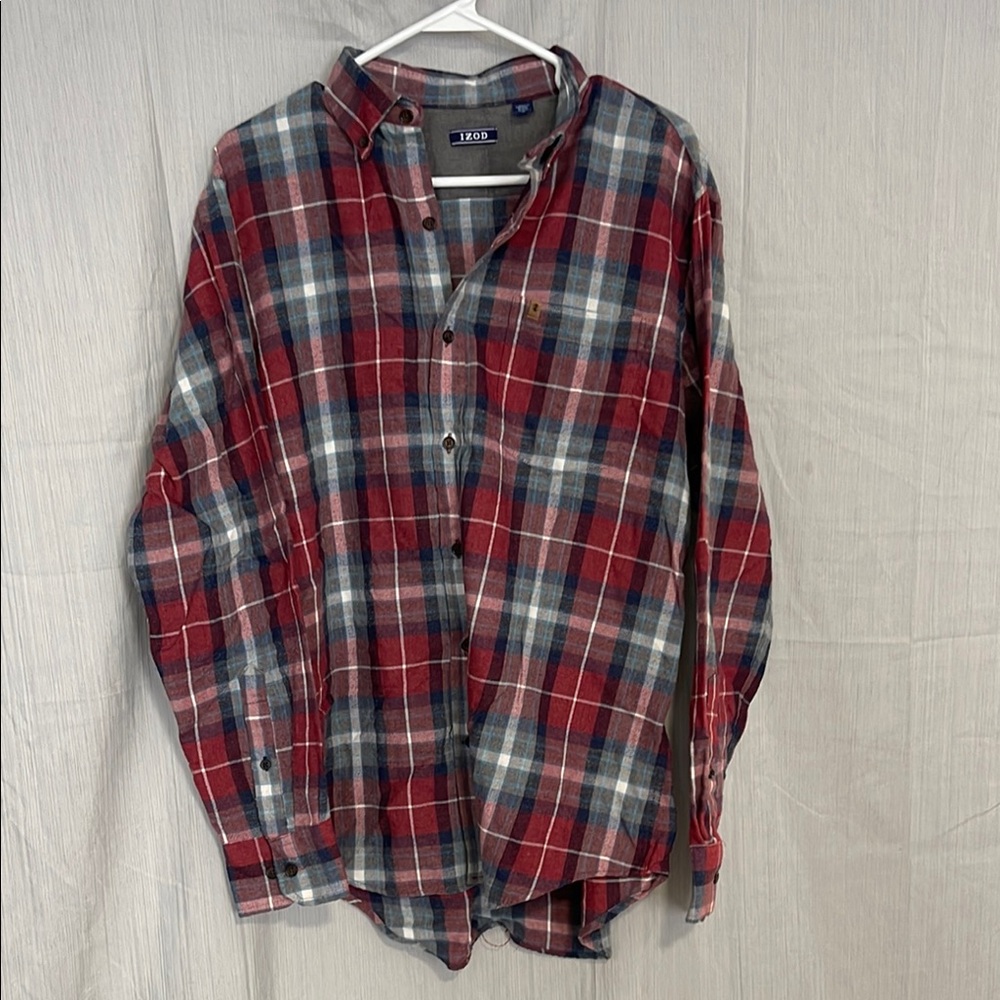 Izod Red and Blue Casual Button Down Shirt